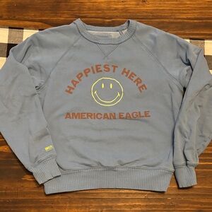 American Eagle Outfitters Light Blue Crewneck Sweatshirt happiest here xs